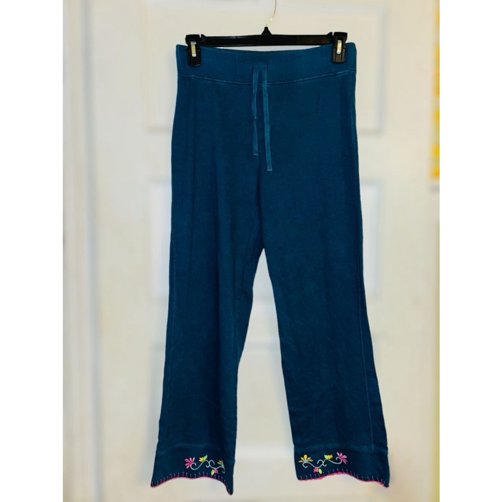 Sleep Sense Women’s Small Blue Embroidered Floral Patches Pajama/Lounge Pants - Picture 4 of 10